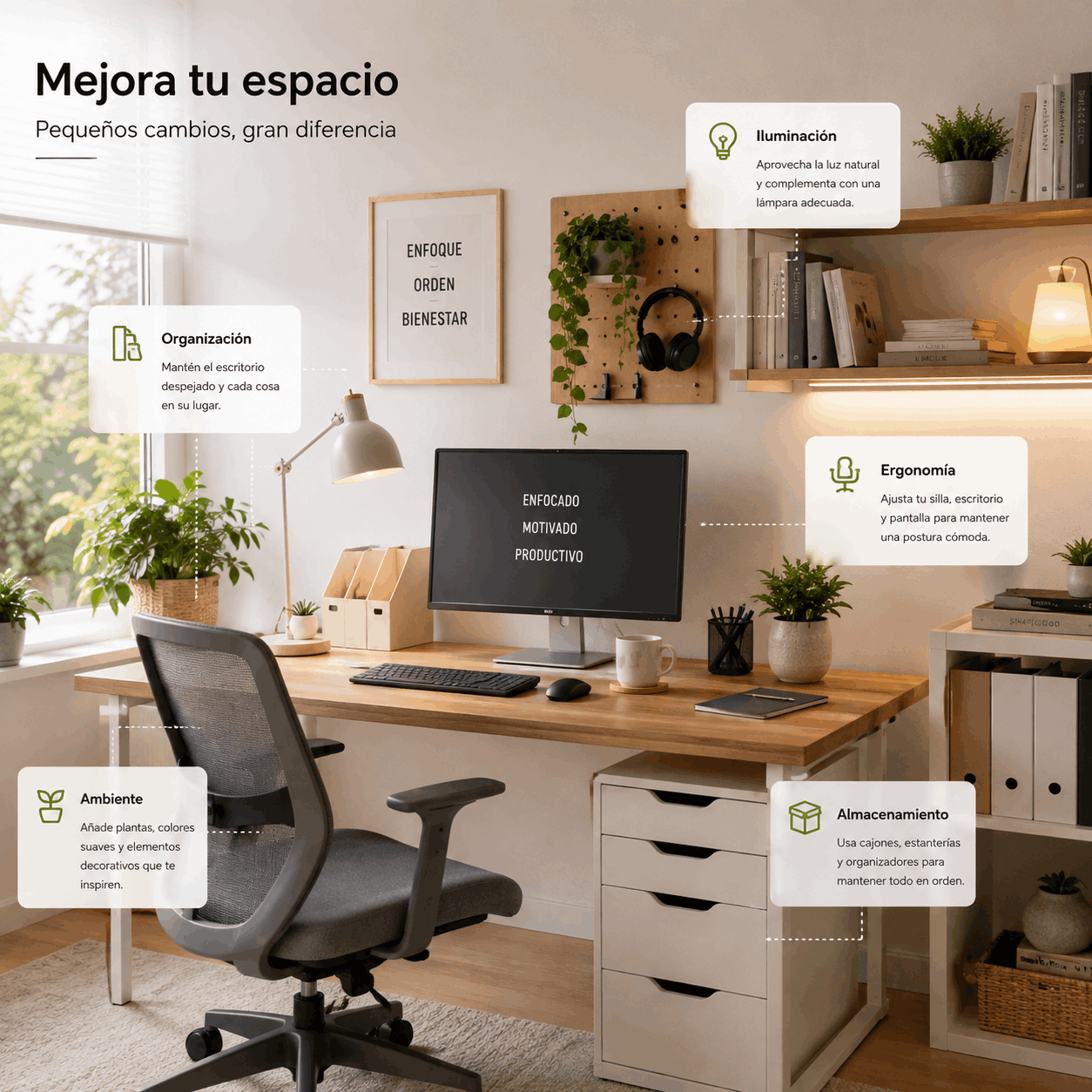 Espacio de trabajo organizado. cómodo y ergonómico